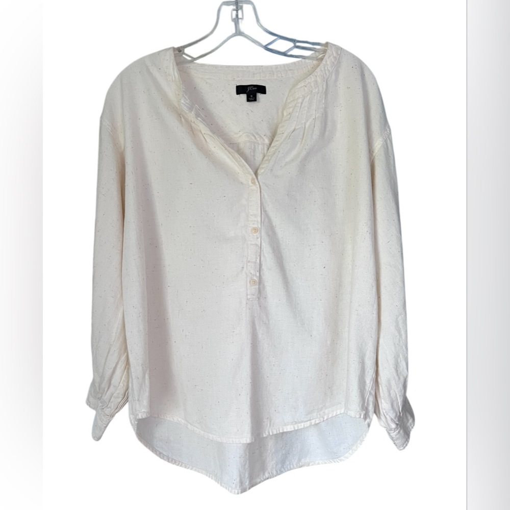 J.Crew Women's Ivory Top Open V-neck Shirt in Donegal Flannel Size Small